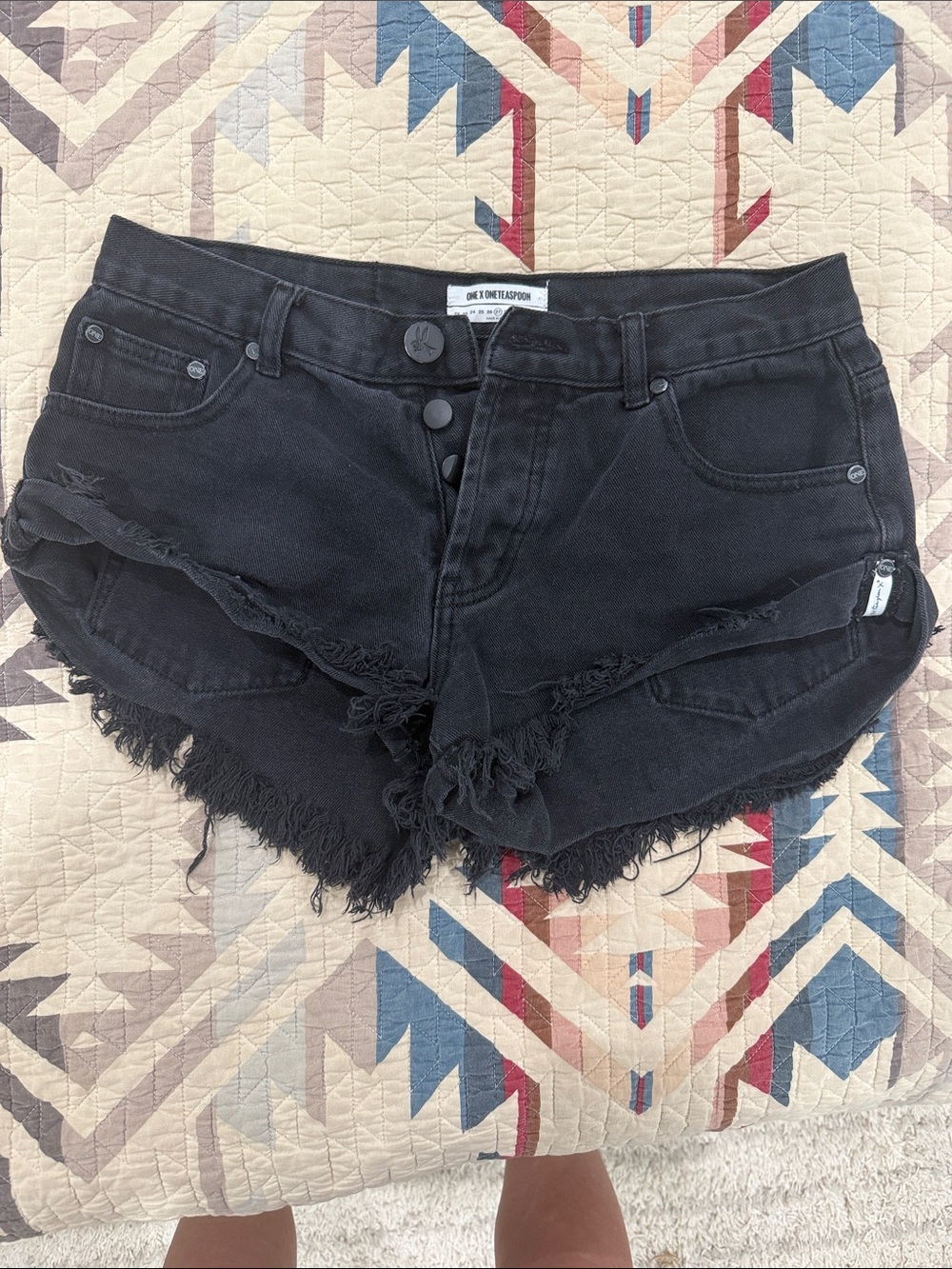One Teaspoon Black Frayed Denim Cutoff Shorts